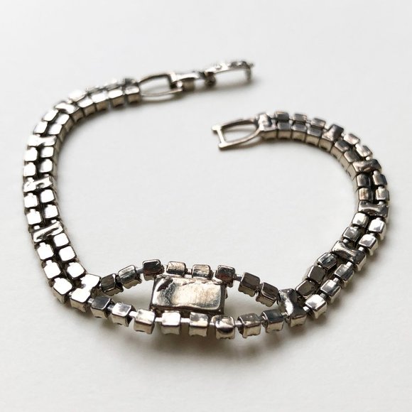 Fancy rhinestone bracelet, dainty clear crystal cocktail party bracelet - Picture 8 of 10